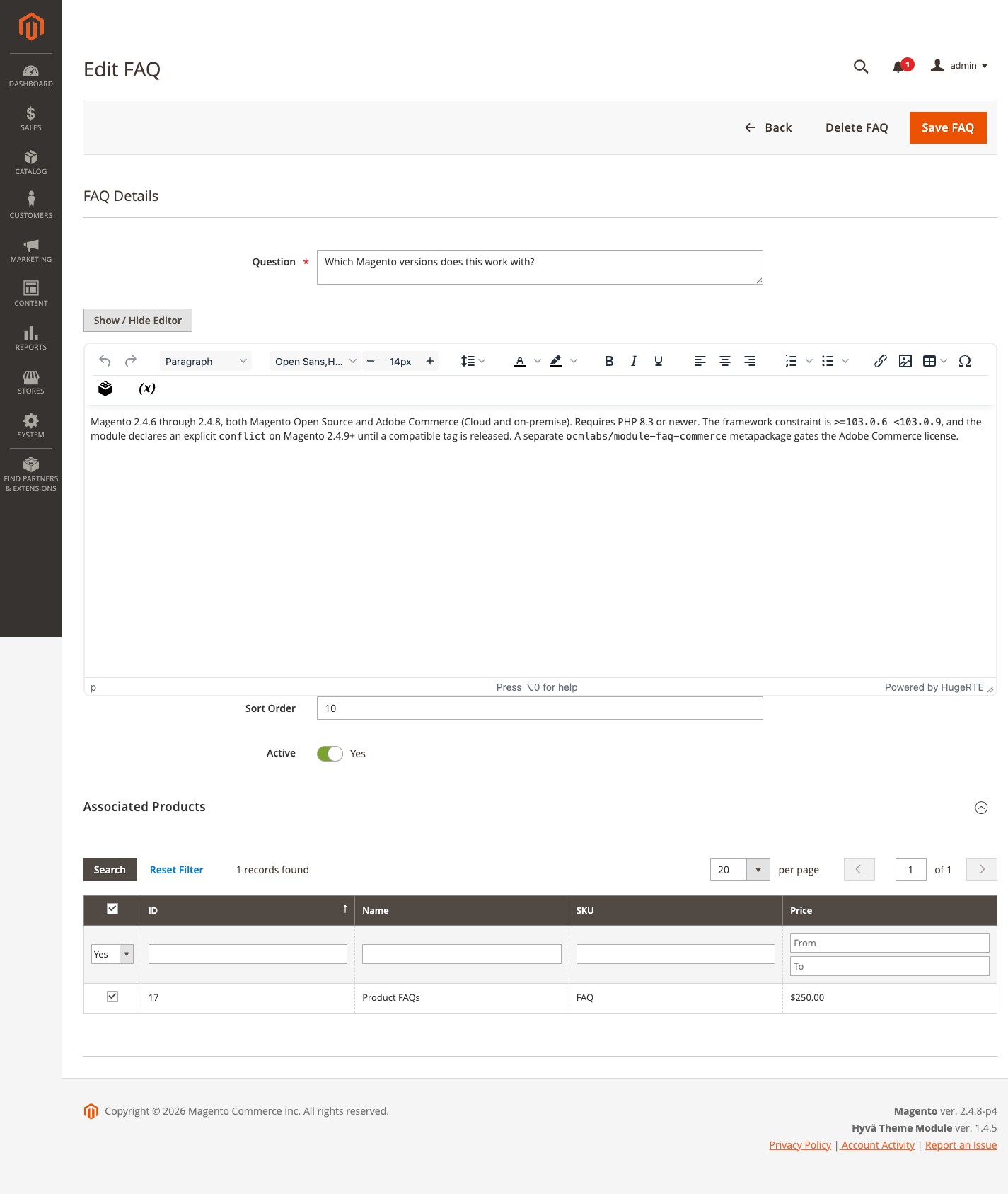 FAQ create / edit form