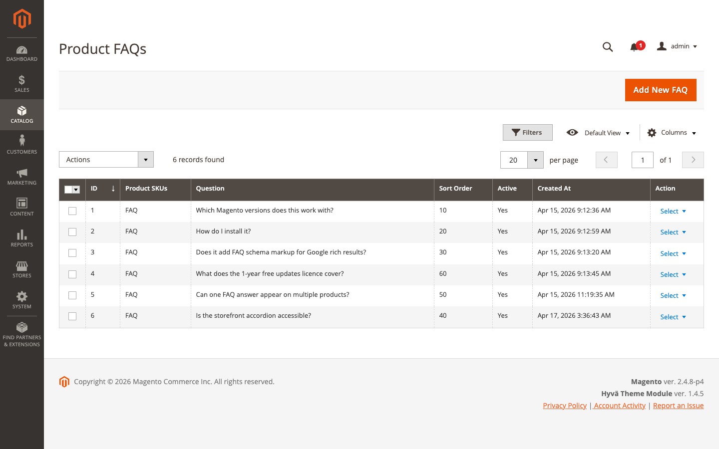 OCMLabs FAQ admin grid