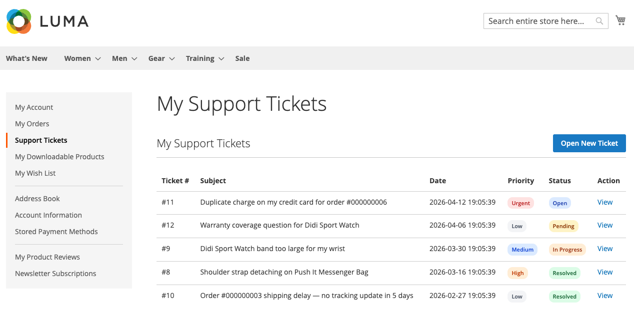 Customer ticket list