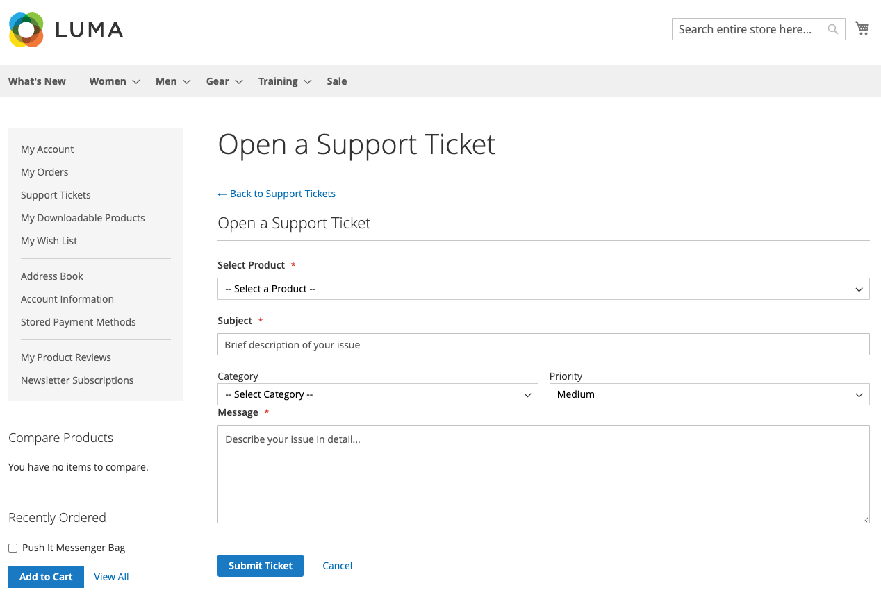 Customer new ticket form