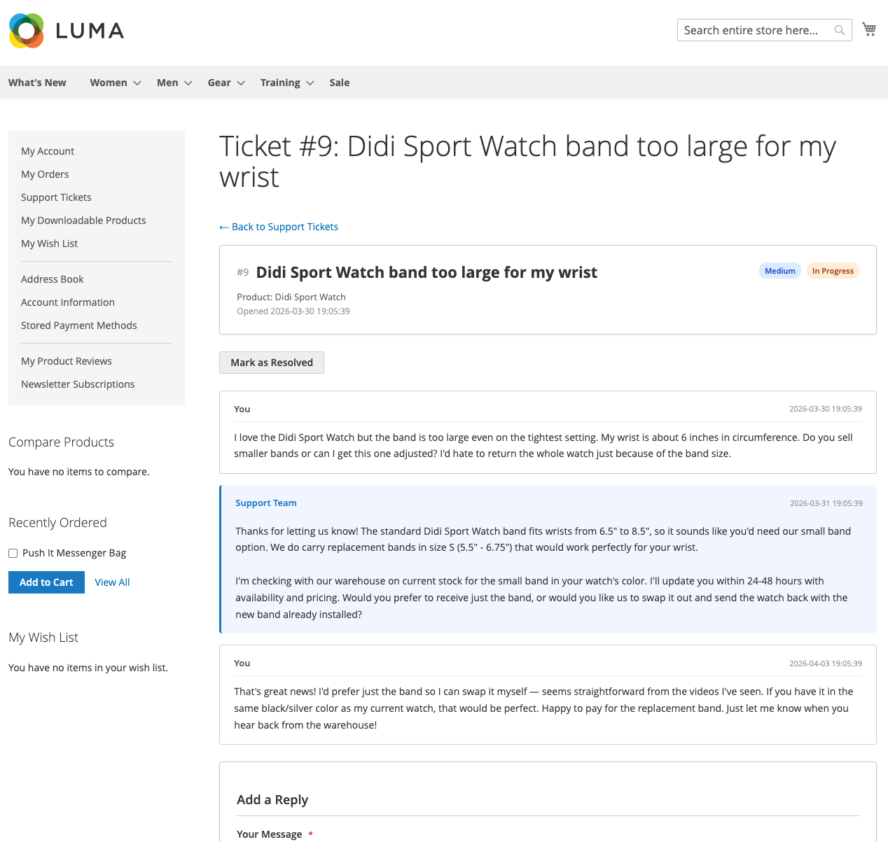 Customer ticket view